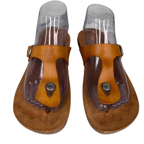 Yokono Leather T-Strap Sandals Cork Footbed Comfort Thong 8 - Picture 5 of 11